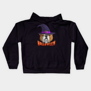 English Bulldog Witch Happy Halloween Kids Hoodie